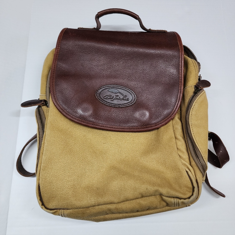 Bob Timberlake - Leather Trim Canvas Backpack - Brown & Tan